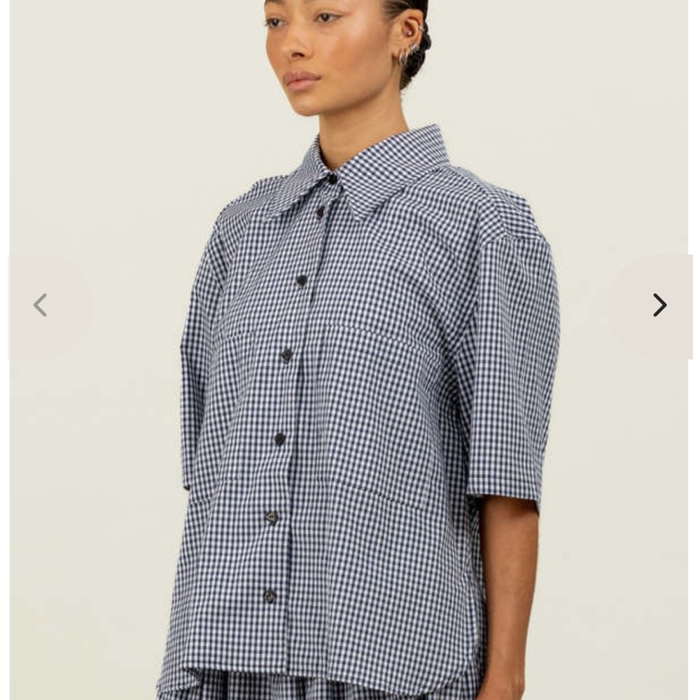 NWT Toit Volant “Felix” shirt in navy gingham - Picture 2 of 6
